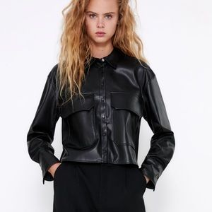 Zara Faux Leather Shirt with Pockets